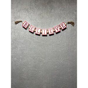 NEW Holiday Believe Welcome Reversible Block Letter Garland Tassels Farmhouse